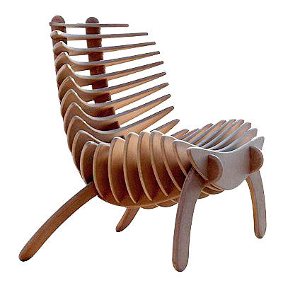 Modern curved wood dining chair with Y-back design