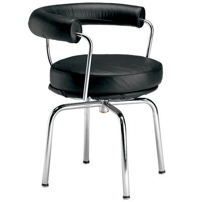 Modern swivel accent chair with chrome base and leather cushion