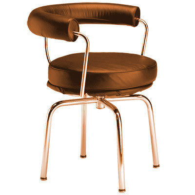 Modern swivel accent chair with chrome base and leather cushion