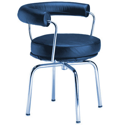 Modern swivel accent chair with chrome base and leather cushion