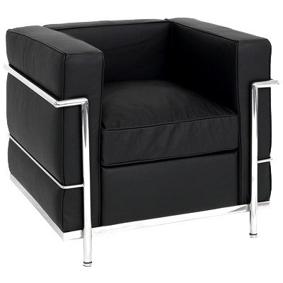 Modern tufted leather cushion armchair with chrome frame